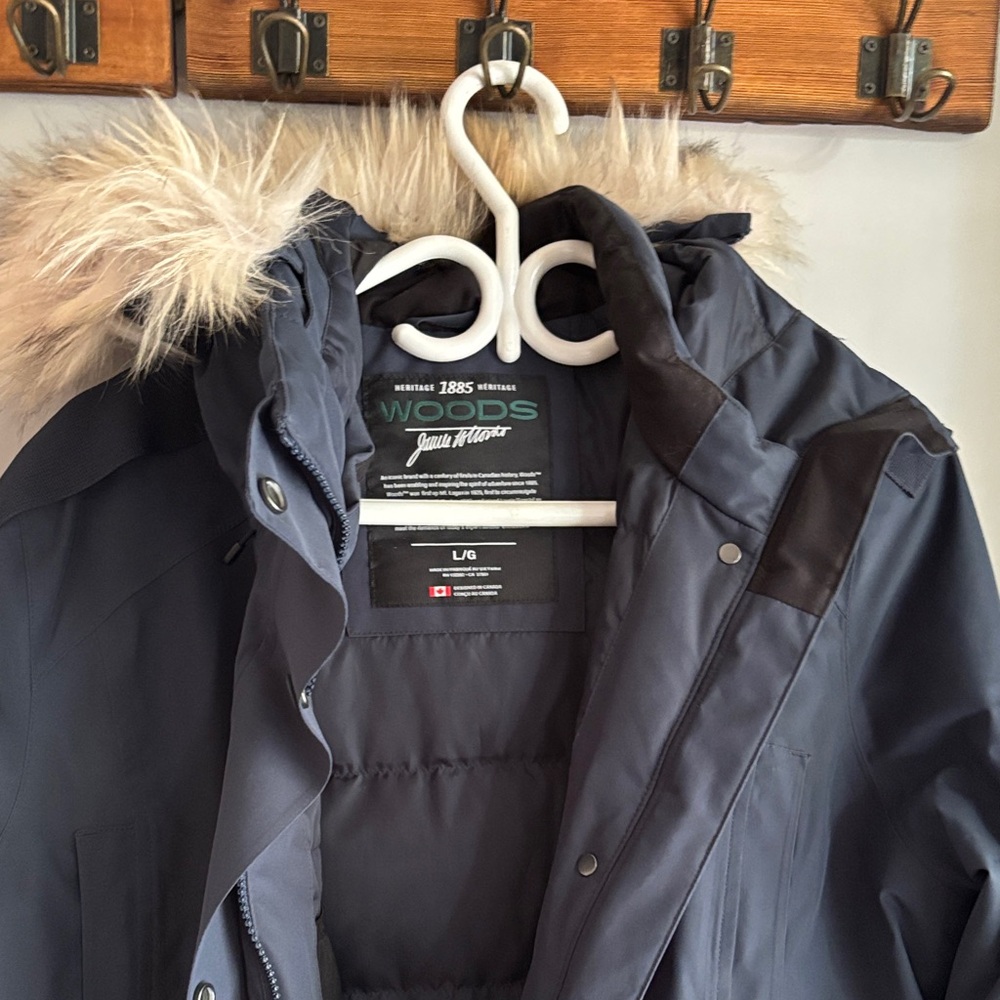 Woods Navy Parka with Faux Fur Hood